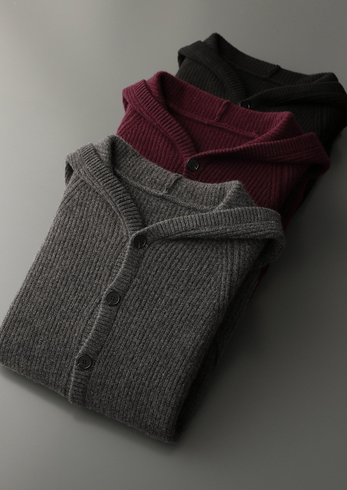 Pure Extra-Fine Merino Wool Ribbed Button Hoodie