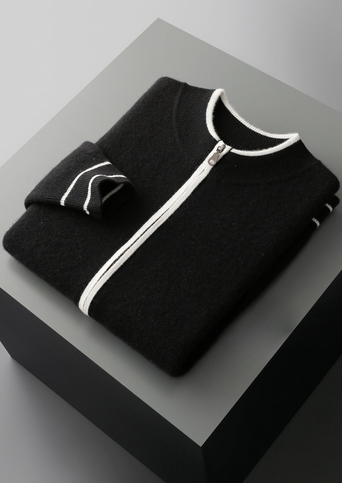 Pure Extra-Fine Merino Wool Contrast Zip Cardigan