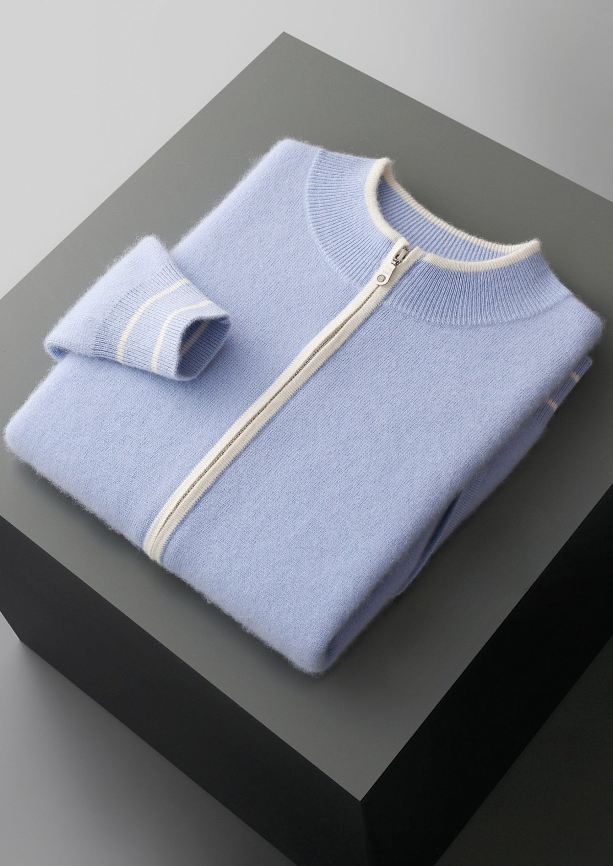 Pure Extra-Fine Merino Wool Contrast Zip Cardigan