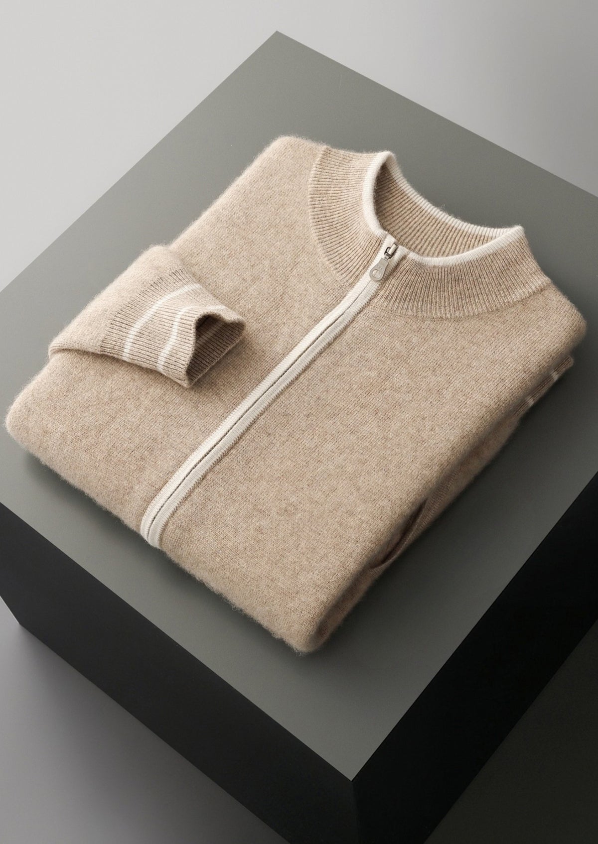 Pure Extra-Fine Merino Wool Contrast Zip Cardigan