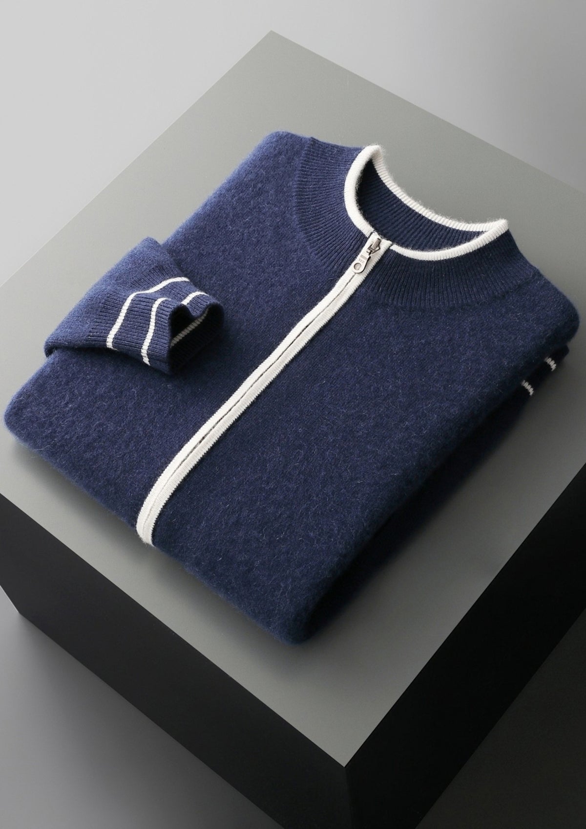 Pure Extra-Fine Merino Wool Contrast Zip Cardigan
