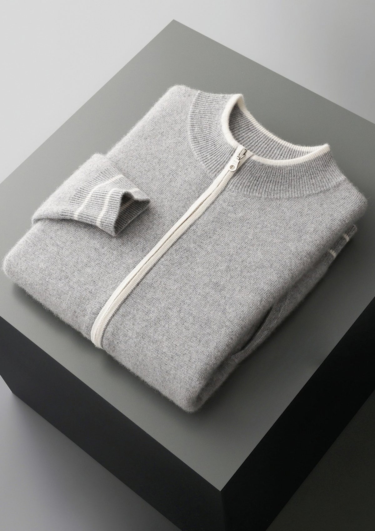 Pure Extra-Fine Merino Wool Contrast Zip Cardigan