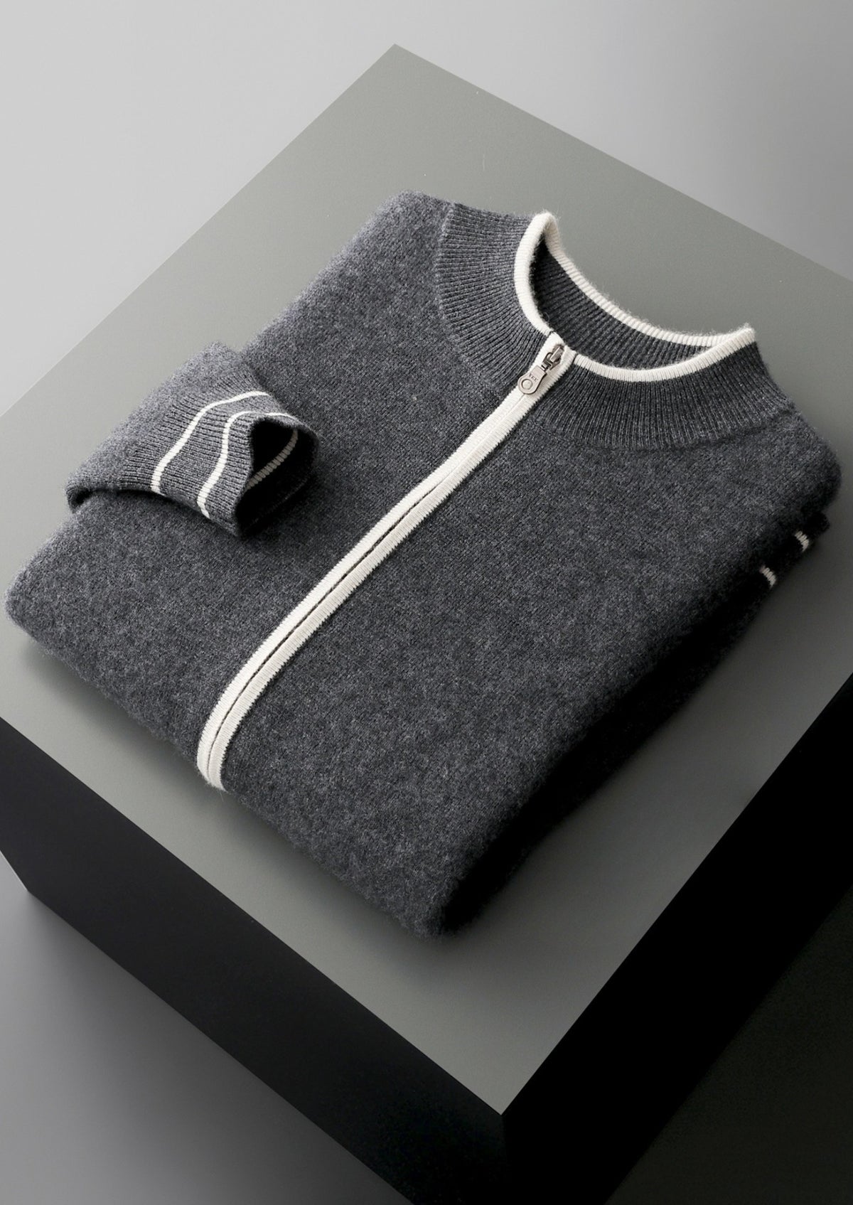 Pure Extra-Fine Merino Wool Contrast Zip Cardigan