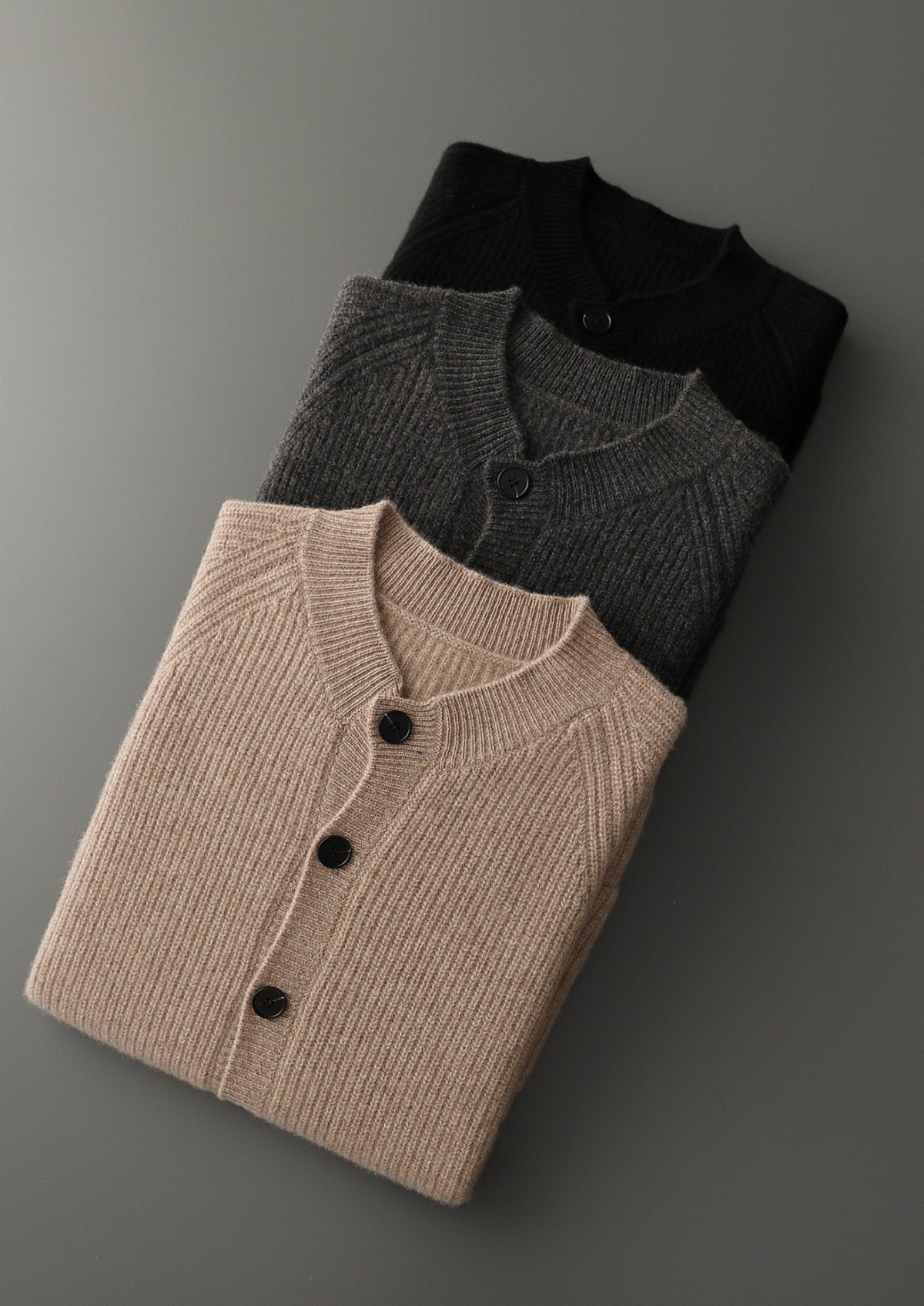 Pure Extra-Fine Merino Wool Ribbed Classic Button Cardigan