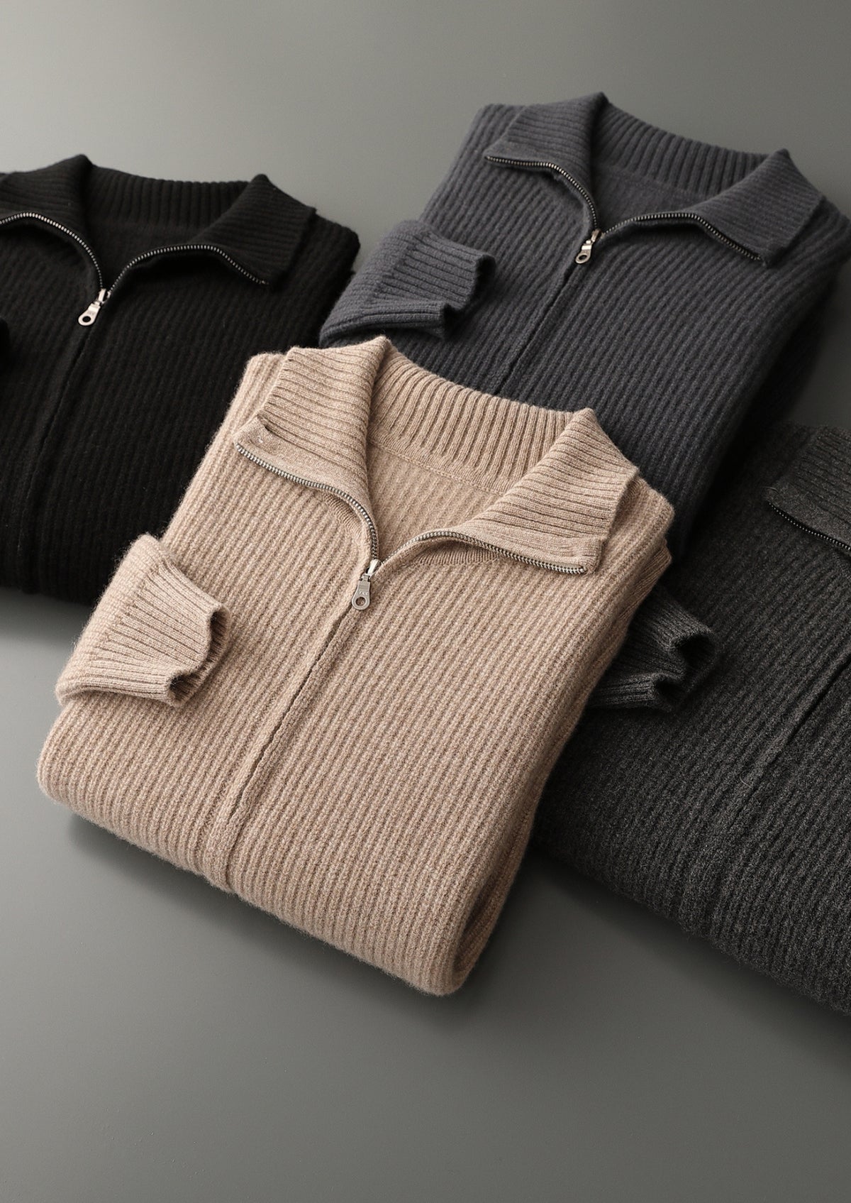 Pure Extra-Fine Merino Wool Ribbed Funnel Neck