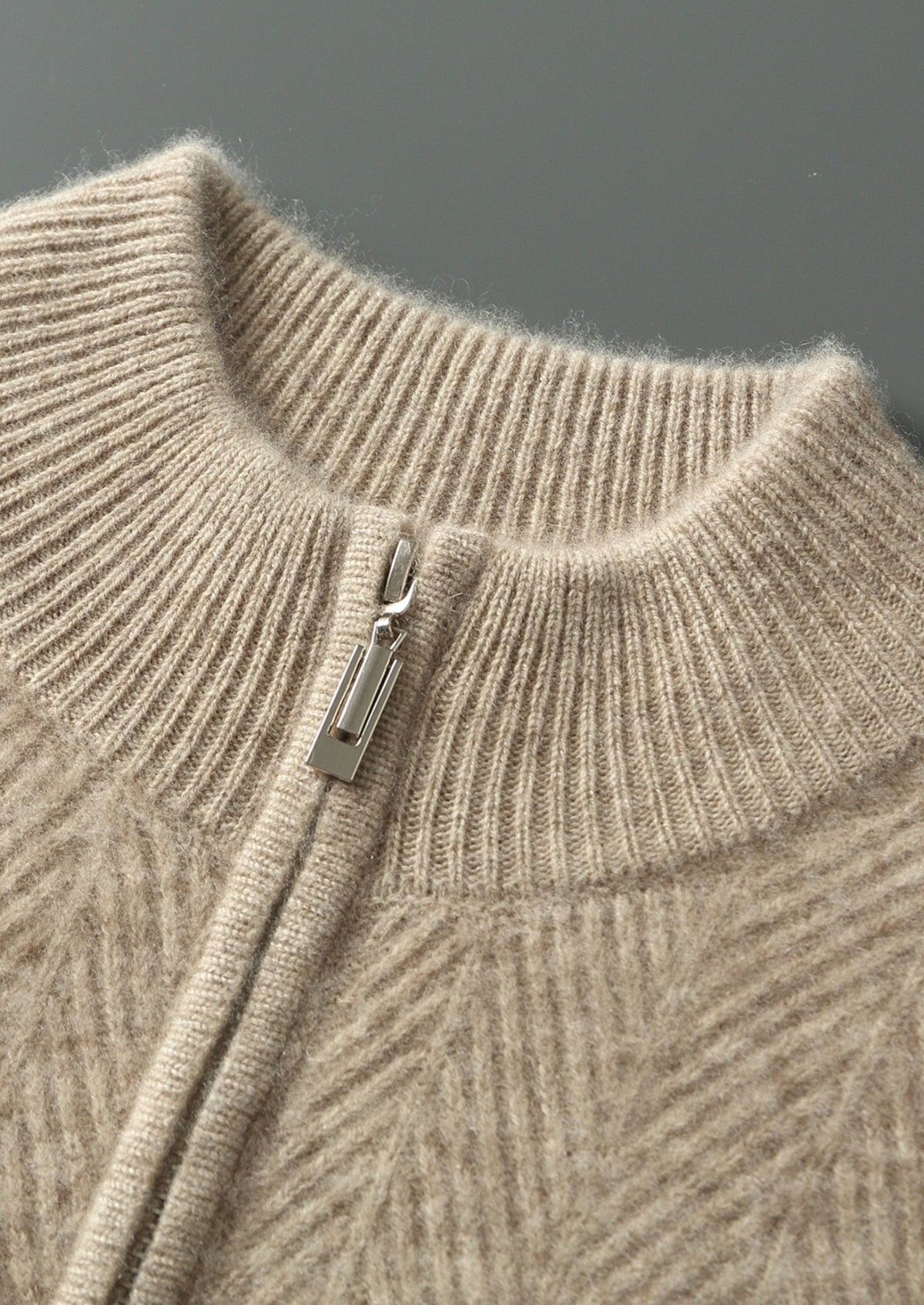 Pure Extra-Fine Merino Wool Herringbone Quarter Zip Sweater
