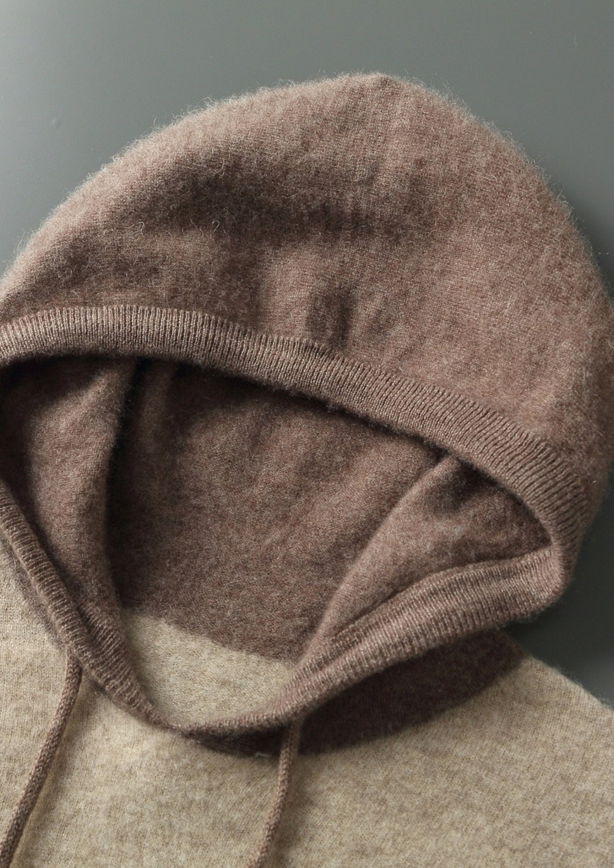 Pure Extra-Fine Merino Wool Two-Tone Leisure Hoodie