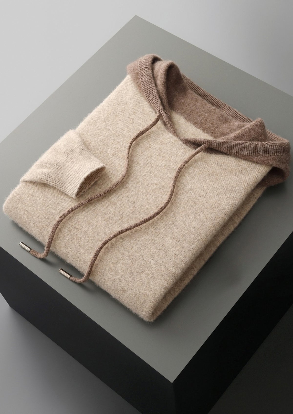 Pure Extra-Fine Merino Wool Two-Tone Leisure Hoodie