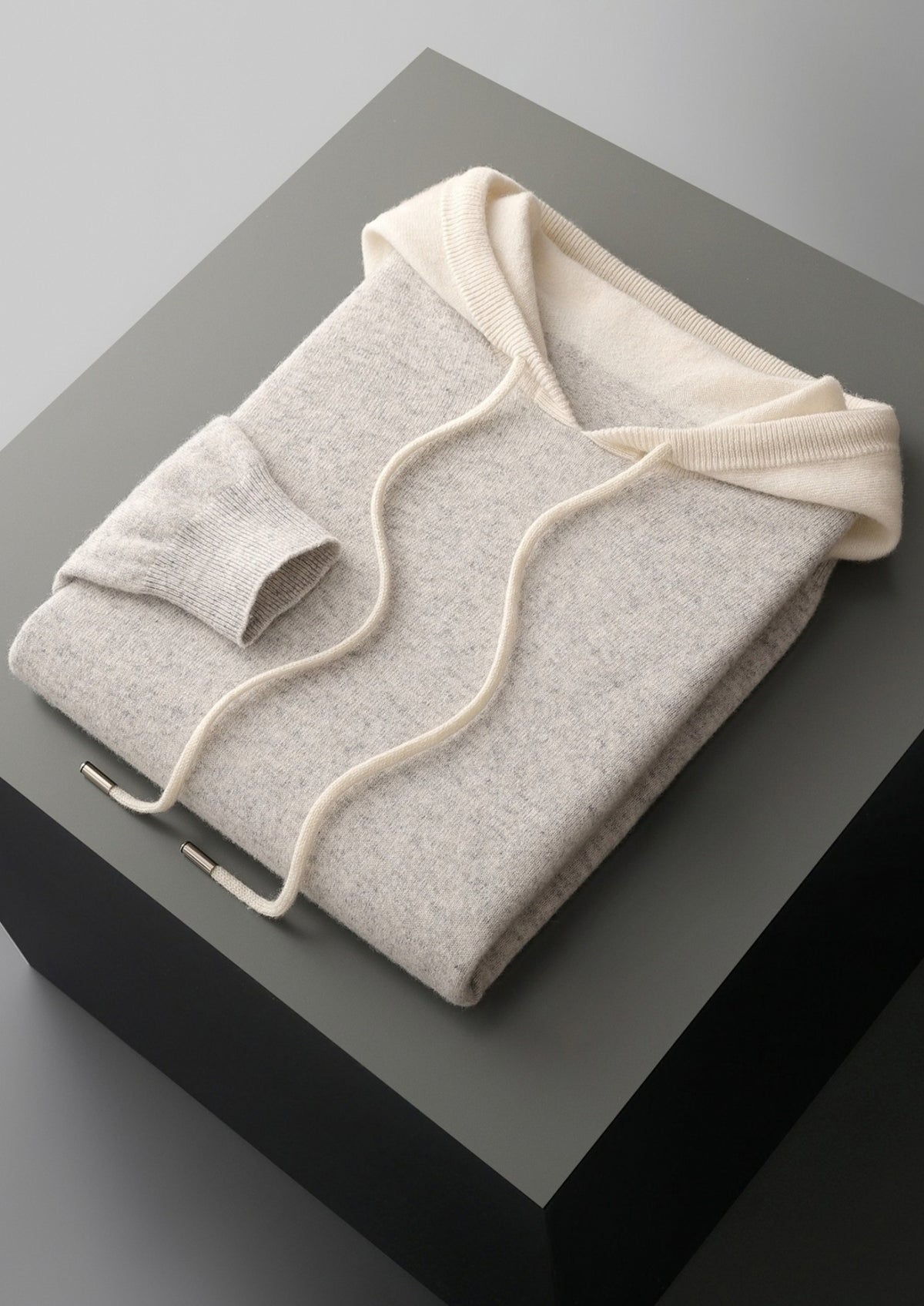 Pure Extra-Fine Merino Wool Two-Tone Leisure Hoodie
