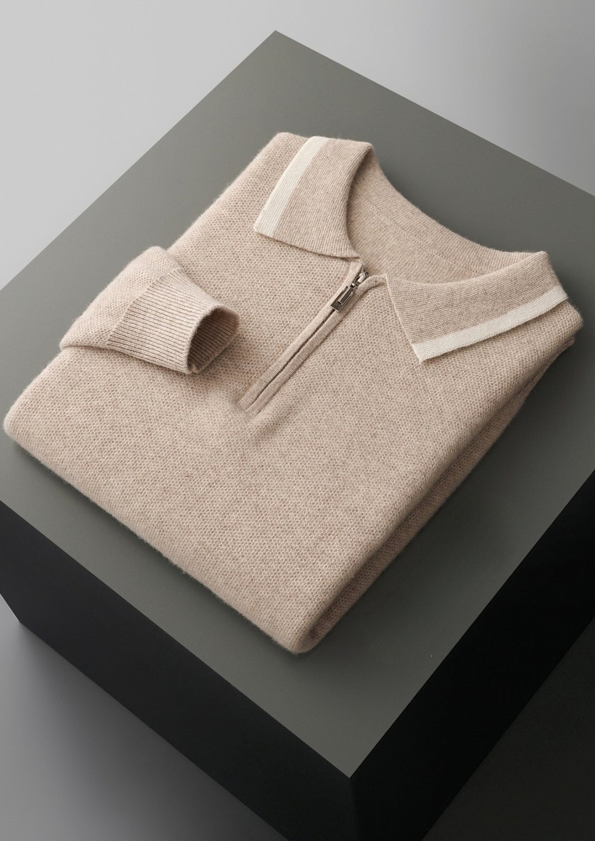 Pure Extra-Fine Merino Wool Contrast Zip Polo