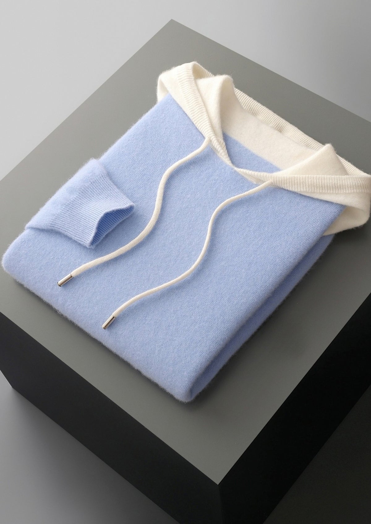 Pure Extra-Fine Merino Wool Two-Tone Leisure Hoodie