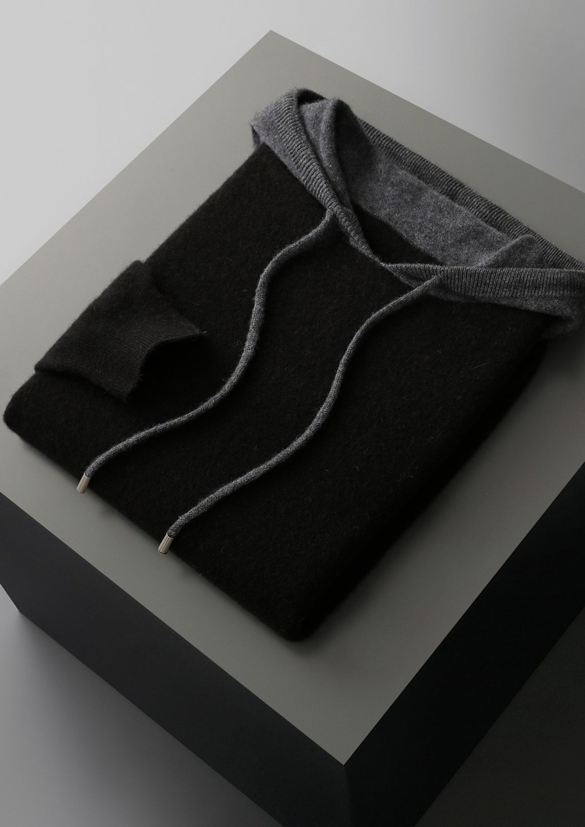 Pure Extra-Fine Merino Wool Two-Tone Leisure Hoodie