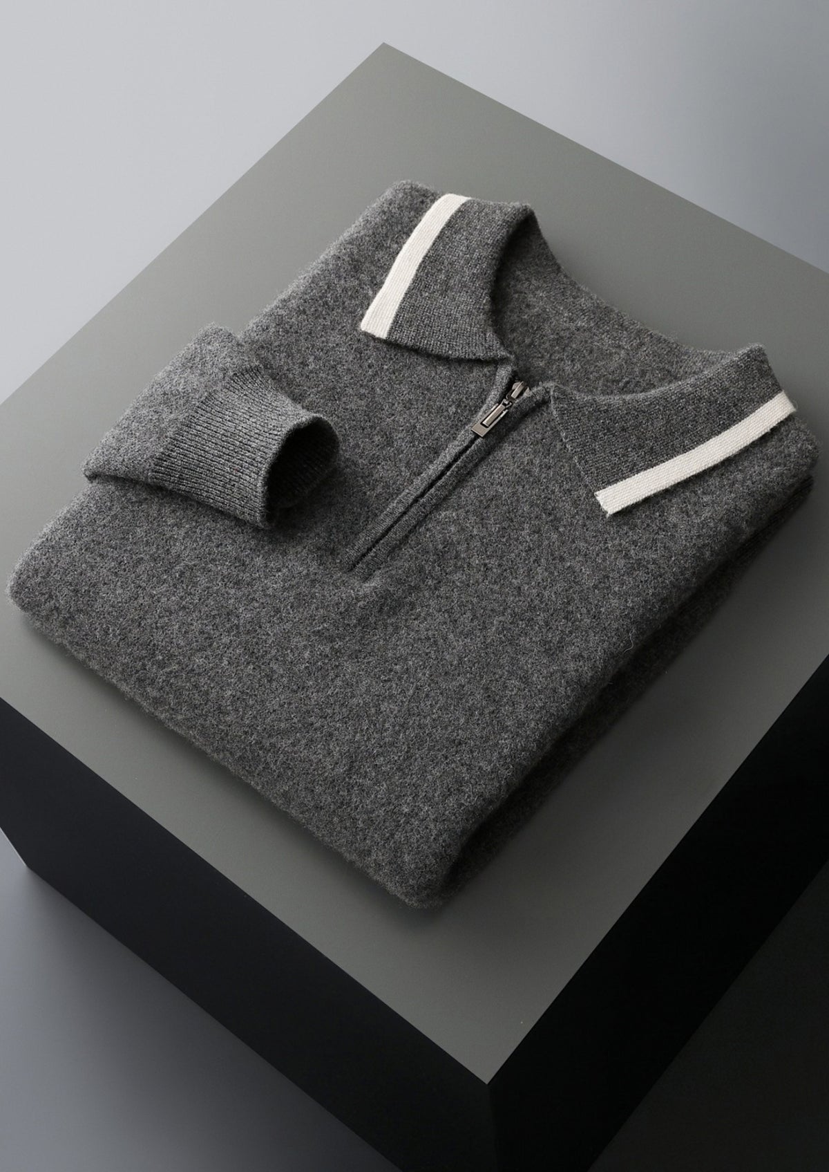 Pure Extra-Fine Merino Wool Contrast Zip Polo