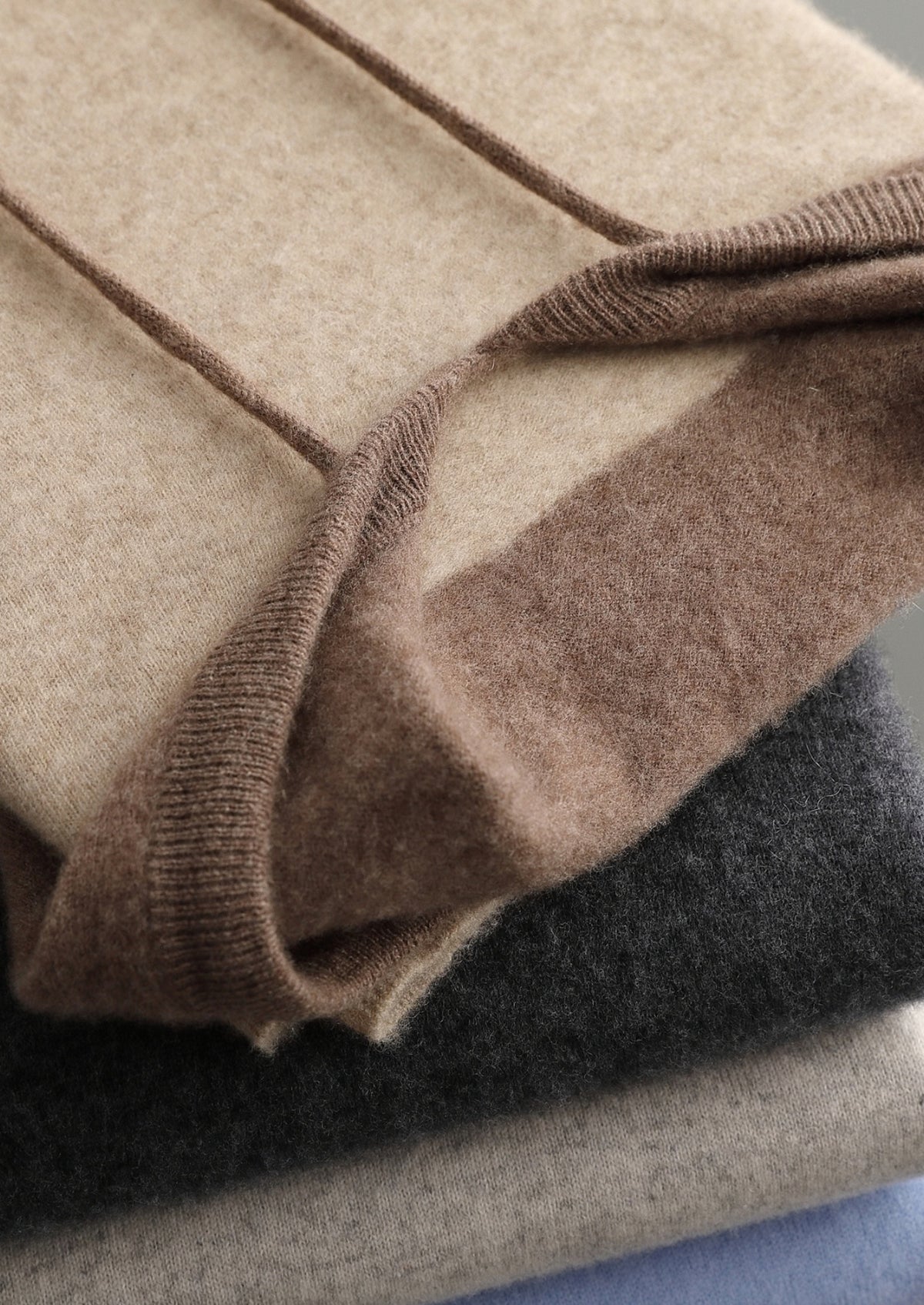 Pure Extra-Fine Merino Wool Two-Tone Leisure Hoodie