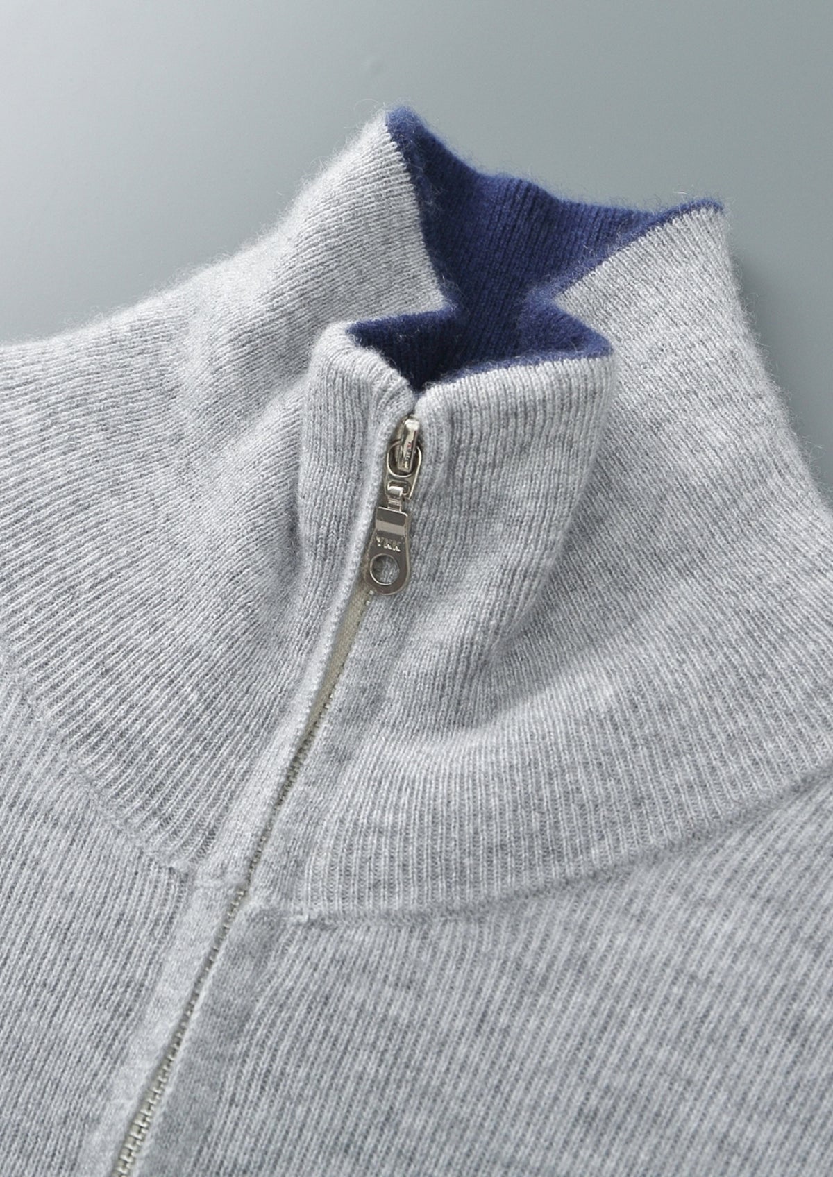 Pure Extra-Fine Merino Wool Two-Tone Funnel Neck Cardigan