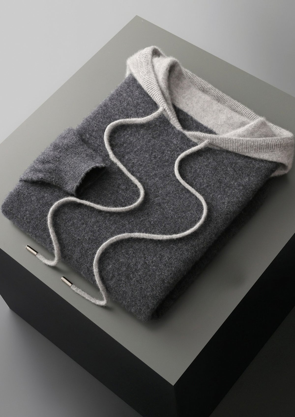Pure Extra-Fine Merino Wool Two-Tone Leisure Hoodie