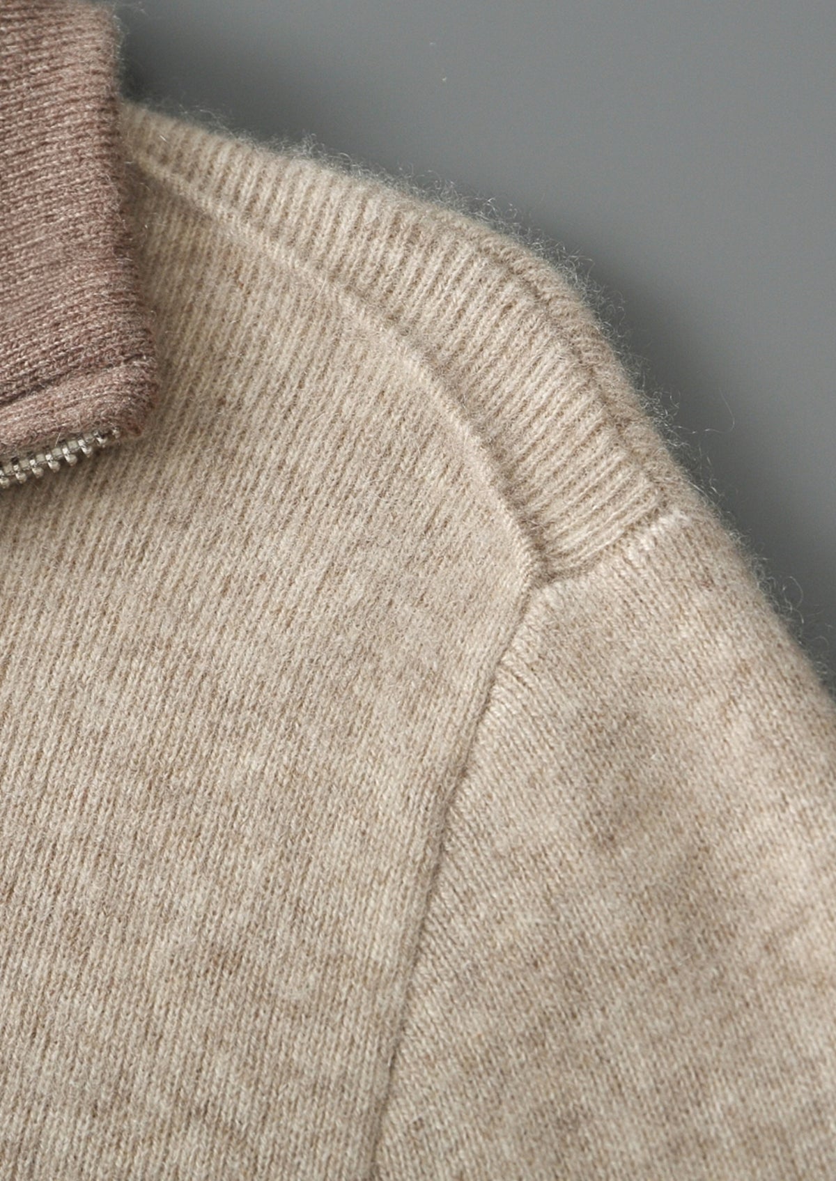 Pure Extra-Fine Merino Wool Two-Tone Funnel Neck Cardigan