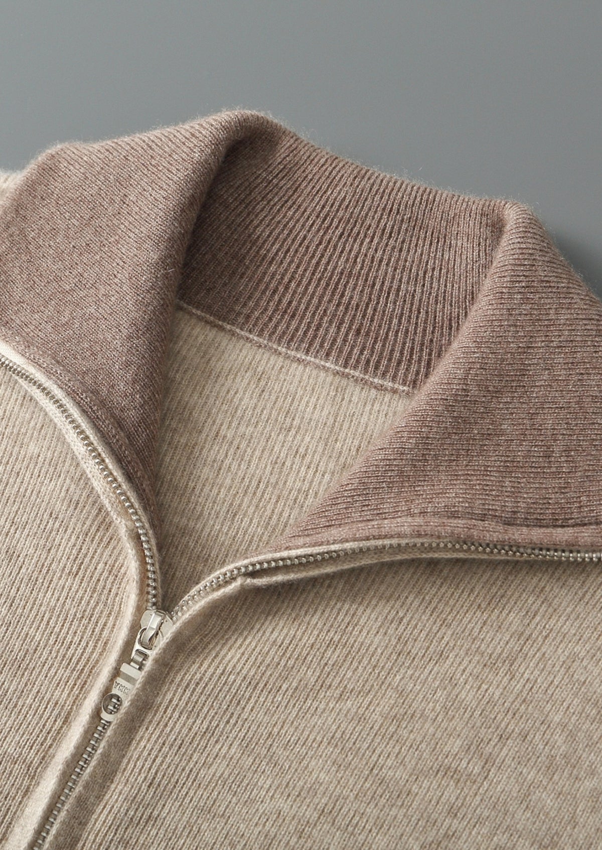 Pure Extra-Fine Merino Wool Two-Tone Funnel Neck Cardigan