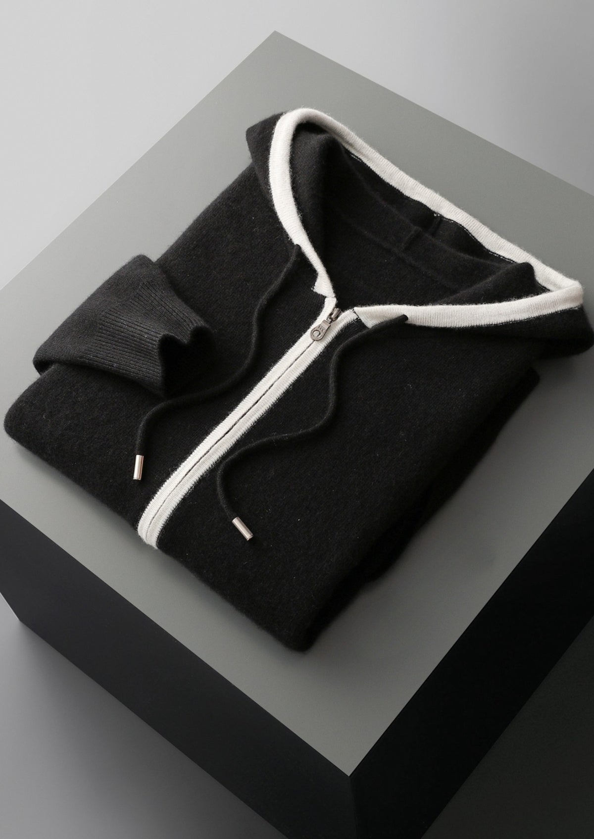 Pure Extra-Fine Merino Wool Contrast Zipper Hoodie
