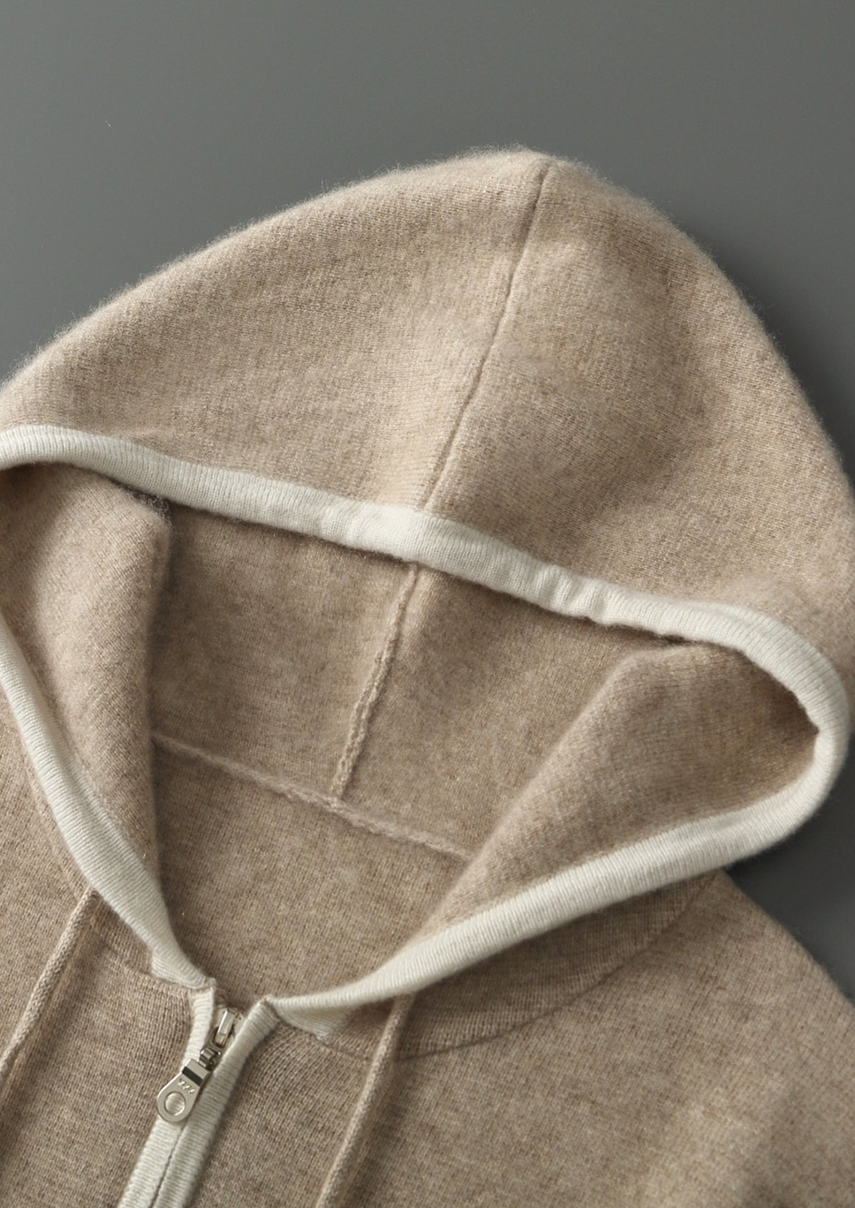 Pure Extra-Fine Merino Wool Contrast Zipper Hoodie