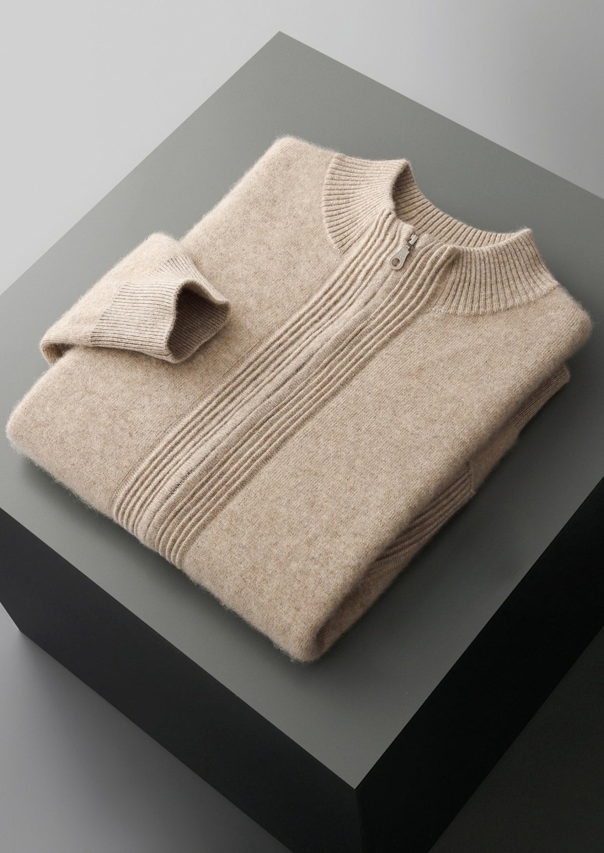 Pure Extra-Fine Merino Wool Textured Zip Cardigan