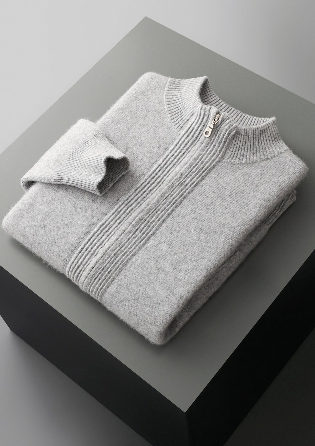 Pure Extra-Fine Merino Wool Textured Zip Cardigan