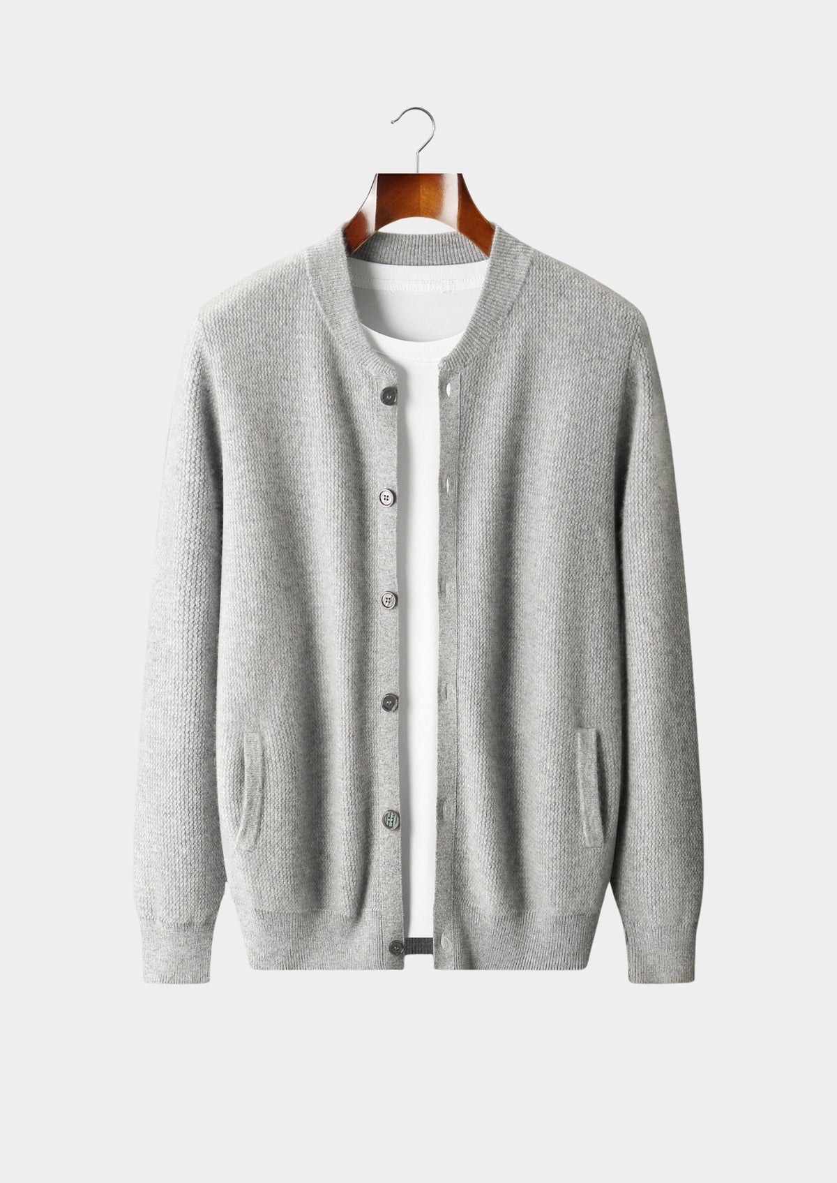 Pure Extra-Fine Merino Wool Textured Button Cardigan