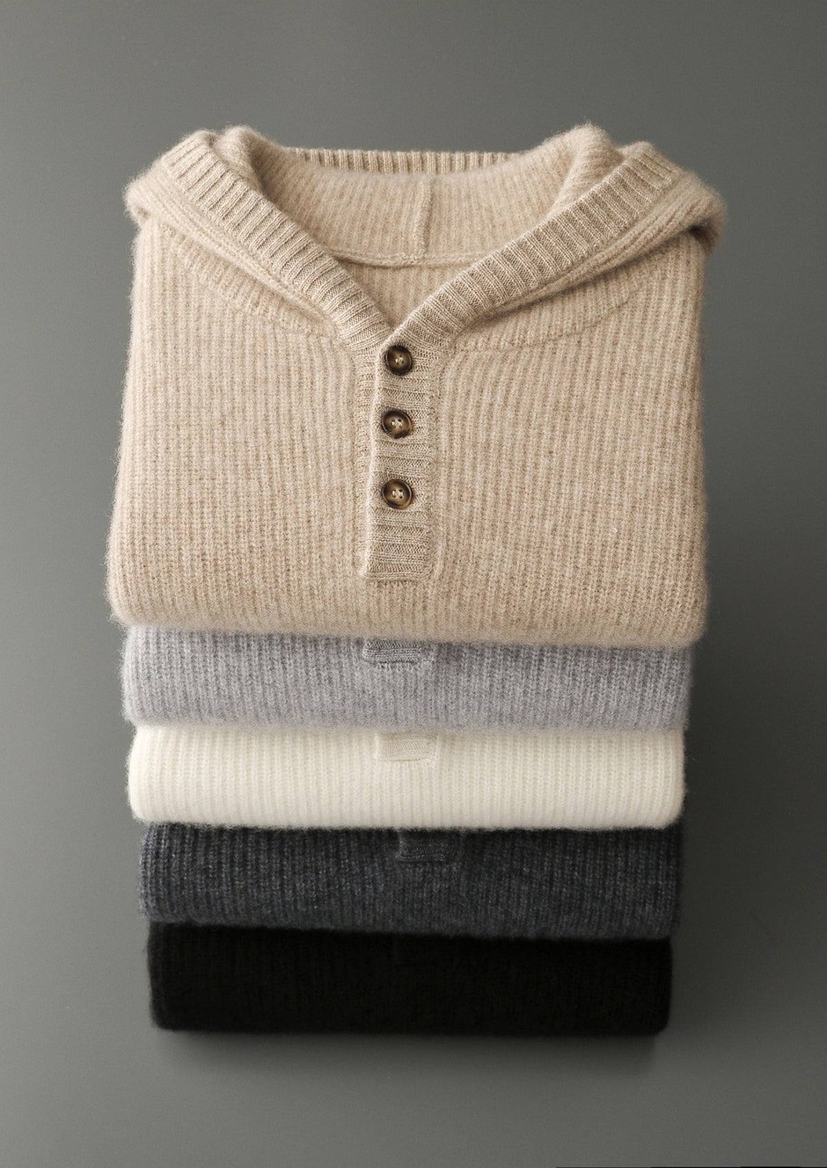 Premium Cashmere Ribbed Button-Up Hoodie