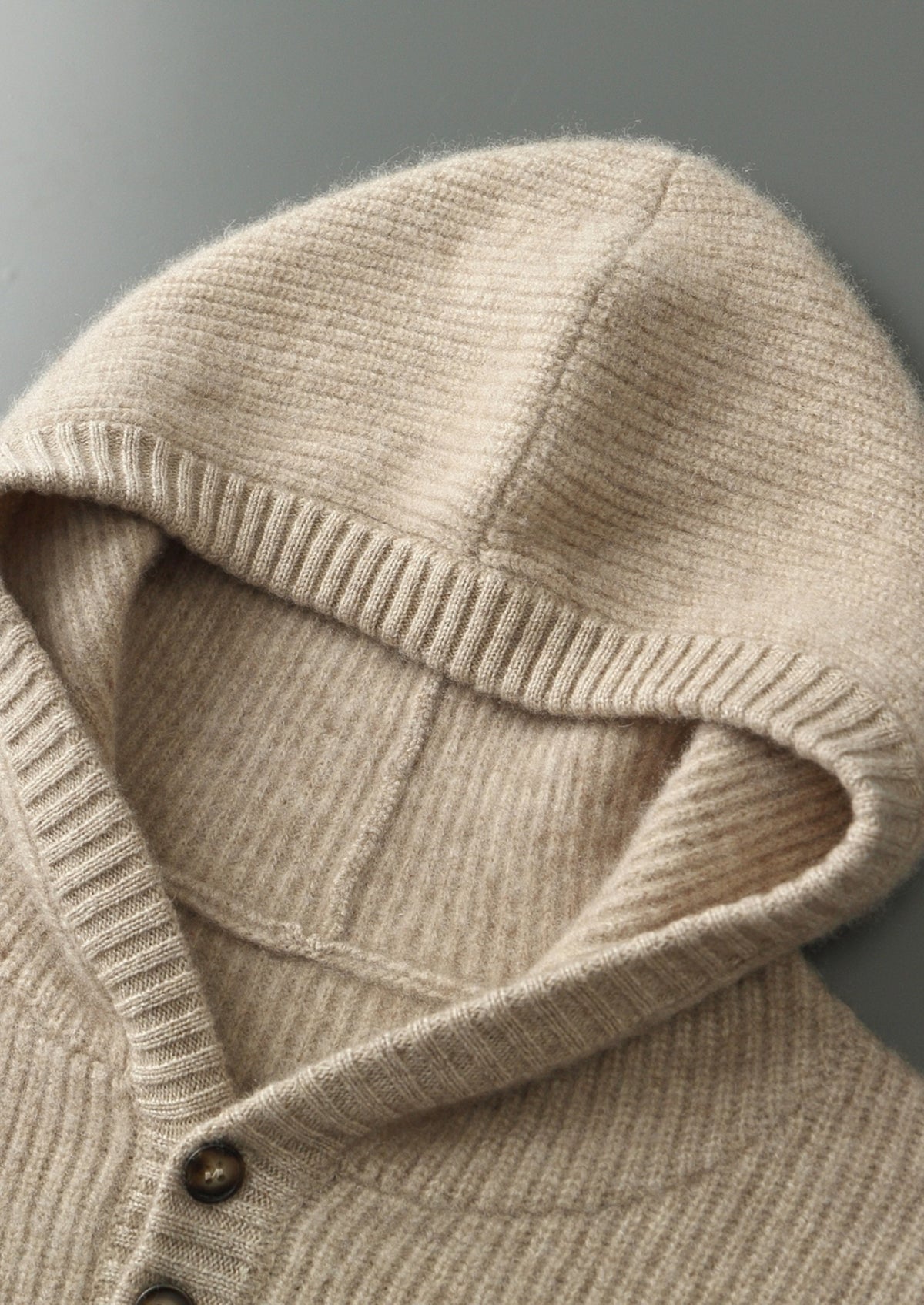 Premium Cashmere Ribbed Button-Up Hoodie