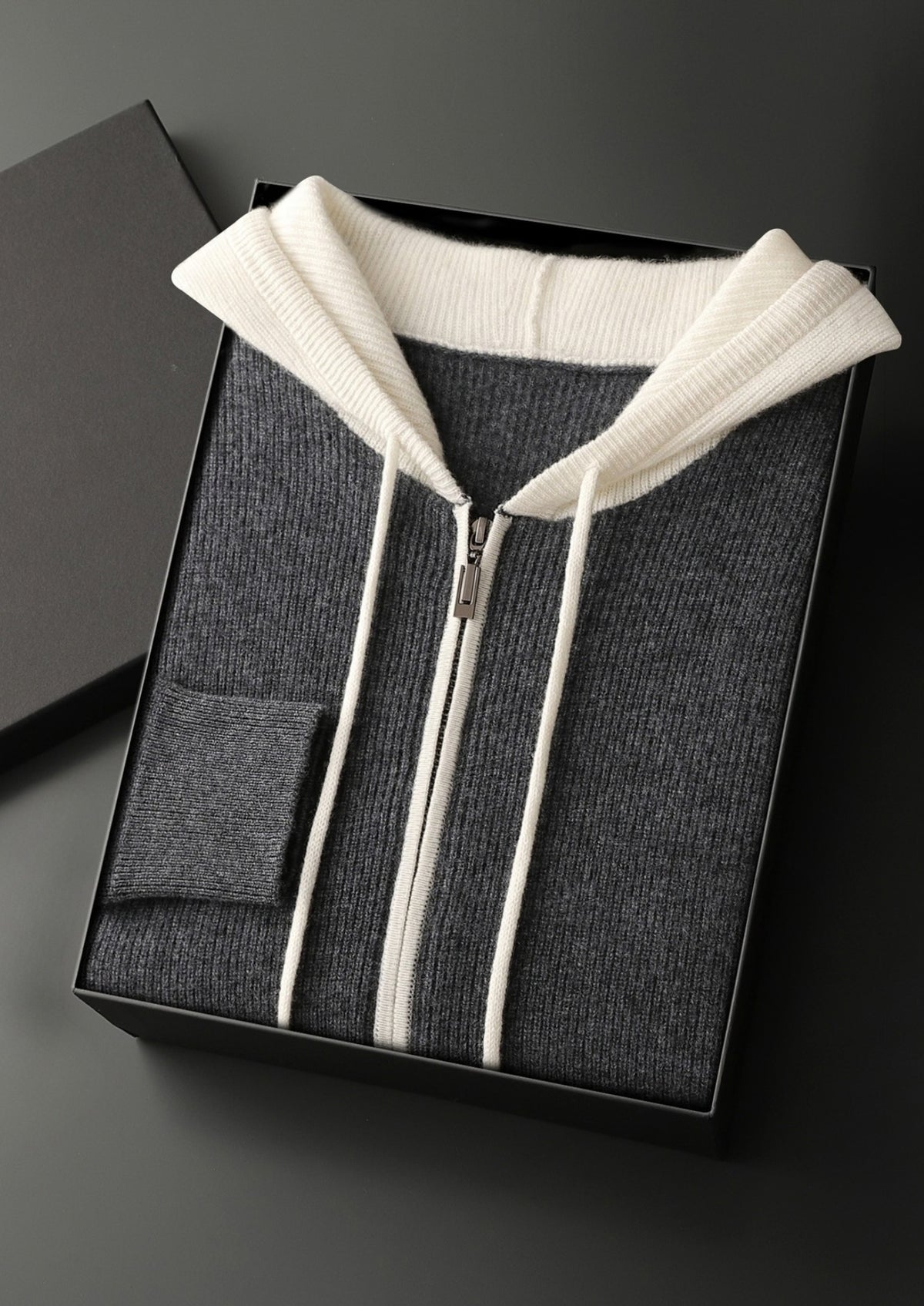Premium Cashmere Two-Tone Zip Hoodie