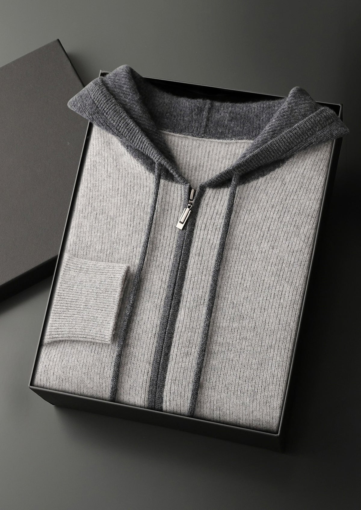 Premium Cashmere Two-Tone Zip Hoodie