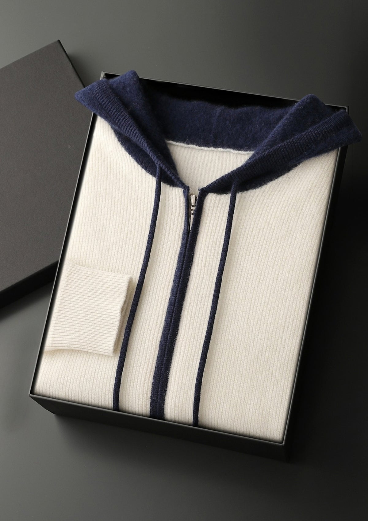 Premium Cashmere Two-Tone Zip Hoodie