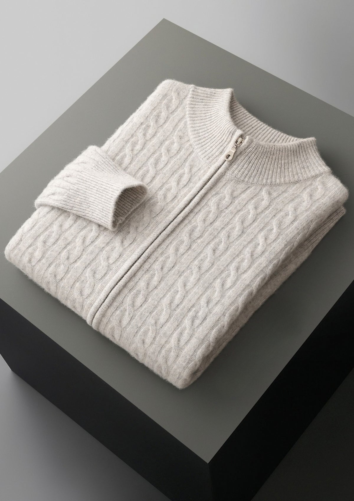 Pure Extra-Fine Merino Wool Cable Knit Zip Cardigan