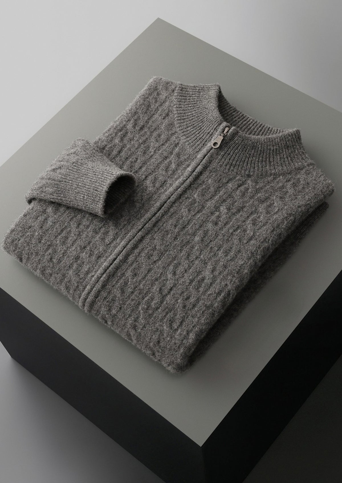 Pure Extra-Fine Merino Wool Cable Knit Zip Cardigan
