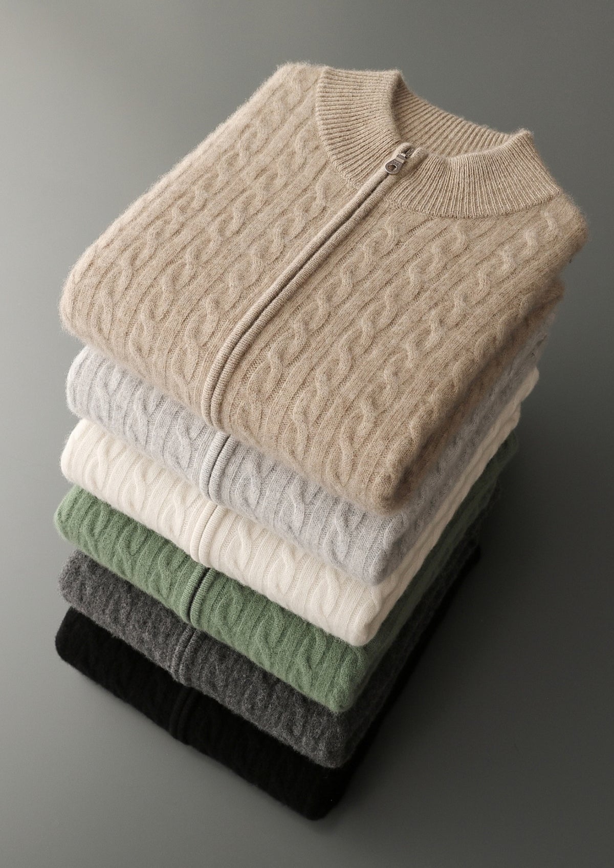 Pure Extra-Fine Merino Wool Cable Knit Zip Cardigan