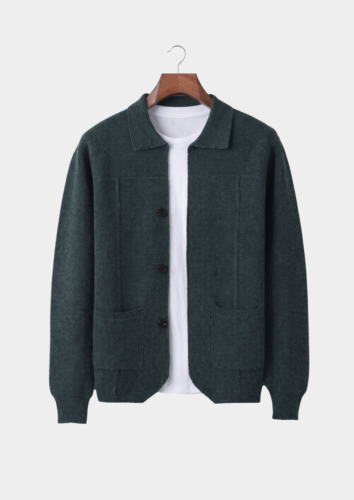 Pure Extra-Fine Merino Wool Sea Green Button Overshirt